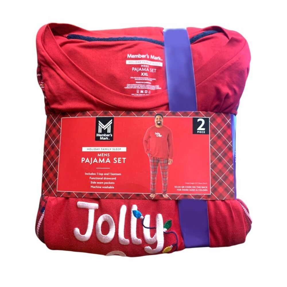 Member's Mark Mens Holiday Family Sleep Pajama Set, 2-Piece, Jersey Fabric - Red